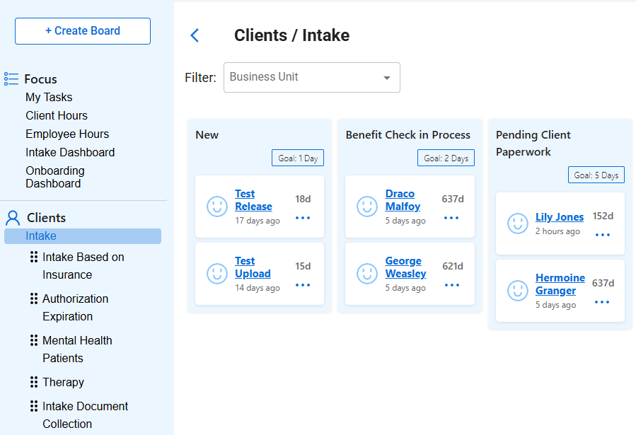 visual dashboard showing client status