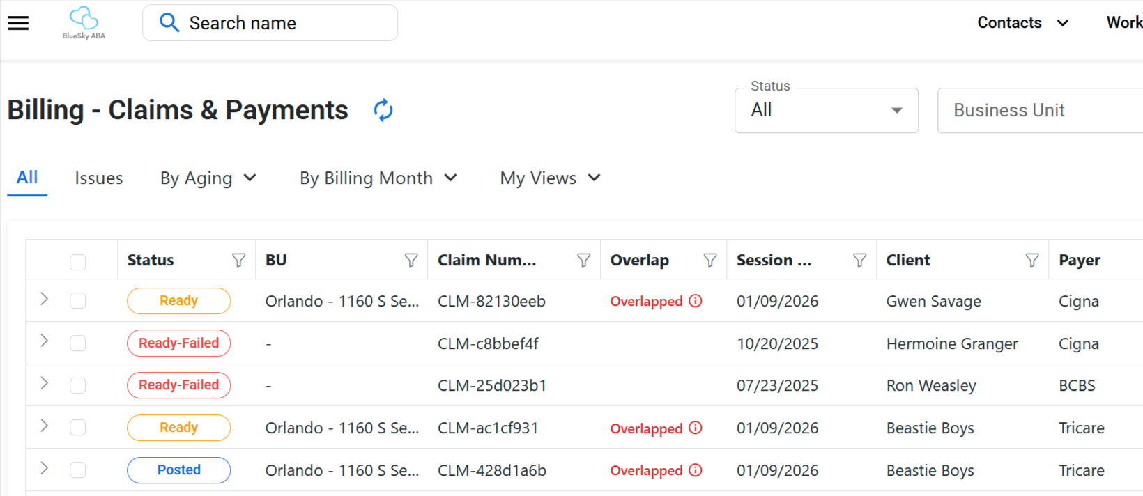 Billing Claims and Payment Screen